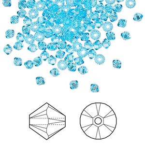 Bead 1440pk aquamarine, Swarovski® 3mm XILION bicone 5328