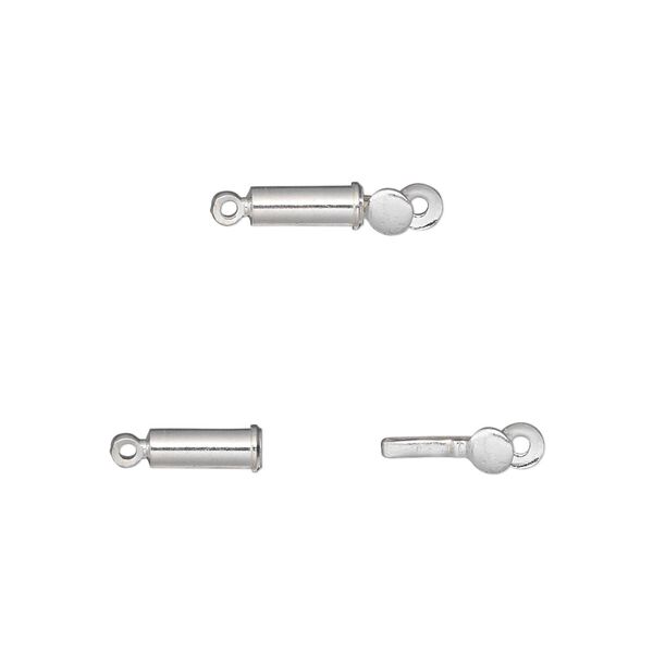 Clasp, tab, silver-finished brass, 7x3mm tube. Sold per pkg of 10. image number 0