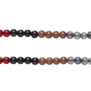 Bead, glass, opaque and translucent cranberry and mixed neutrals, 8-8.5mm round. Sold per pkg of (2) 7-inch strands, approximately 50 beads.
