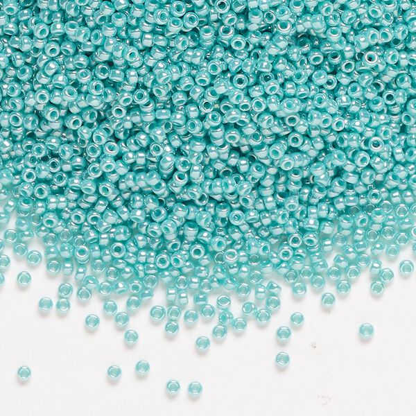 Seed bead, Miyuki, glass, pkg/35g, #15 rocaille, opaque luster teal (RR-435). image number 0