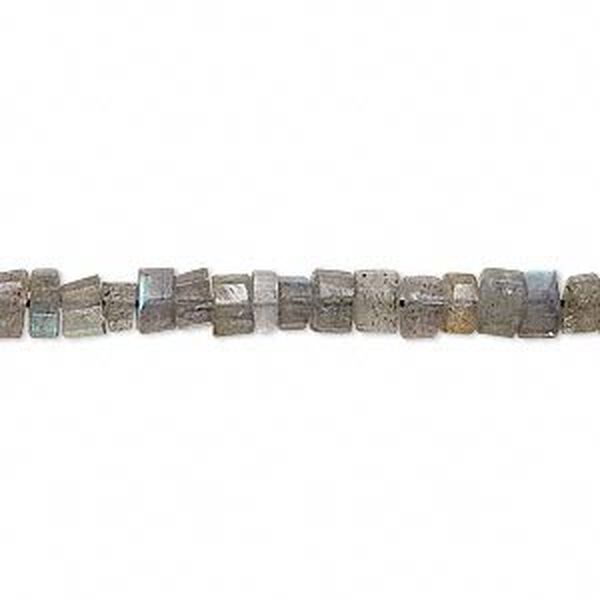 Bead, labradorite (natural), 4x2mm-5x3mm hand-cut hexagon tube, C grade, Mohs hardness 6 to 6-1/2. Sold per 14-inch strand. image number 0