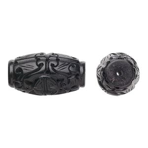 Jet 1pkg1, hand-carved oval bead natural 29x16mm