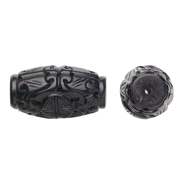 Jet 1pkg1, hand-carved oval bead natural 29x16mm image number 0