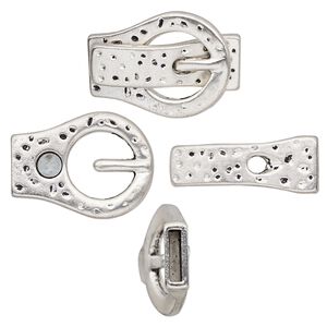 Clasp, magnetic, antique silver-plated "pewter" (zinc-based alloy), 32x23mm textured buckle with glue-in ends, 10x2mm hole. Sold individually.