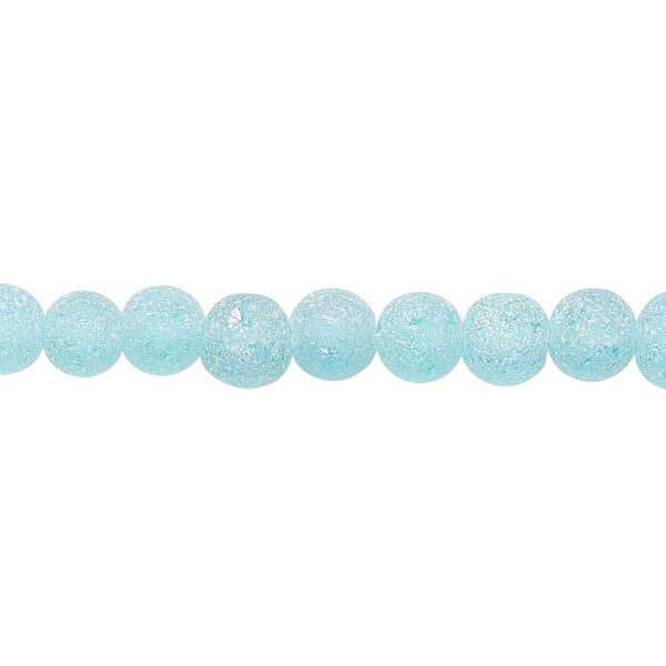 Bead, coated glass, translucent matte turquoise blue AB, 5-6mm uneven round. Sold per 15-1/2" to 16" strand. image number 0