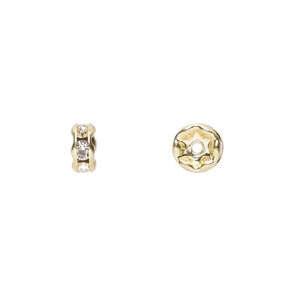 Bead 12pk crystal gold plate, Preciosa Czech crystal 6x3mm rondelle image number 0
