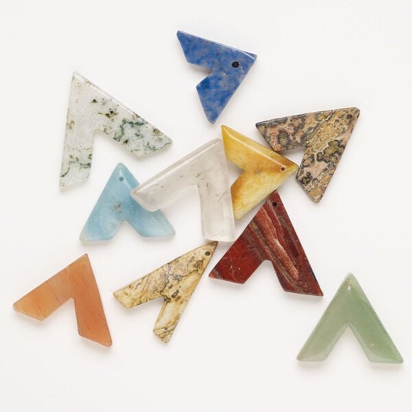 Multi-gemstone 1pkg10, top-drilled puffed / flat chevron focal mix 32x22mm-40x39mm image number 0