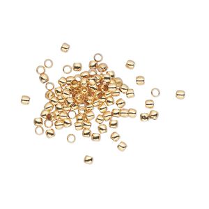 Bead, gold-plated brass, 2x1.5mm micro round. Sold per pkg of 500.