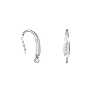 Ear wire fishhook 1pkg2 sterling silver / cubic zirconia, 16mm / marquise / open loop, 19 gauge clear 1 pair