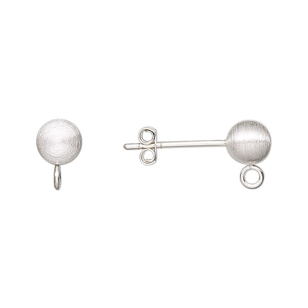 Earstud, sterling silver, 6mm brushed ball with loop. Sold per pair. image number 0