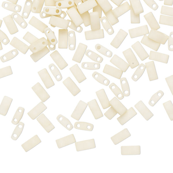 Seed bead, TILA®, glass, pkg/40g, 5x2.3mm half tila rectangle, opaque matte ivory, (HTL-2021). image number 0