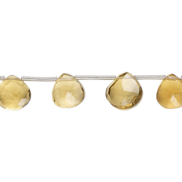 Bead, golden quartz (heated), 7mm-9x8mm hand-cut top-drilled faceted puffed teardrop with 0.4-1.4mm hole, B grade, Mohs hardness 7. Sold per pkg of 14. image number 0