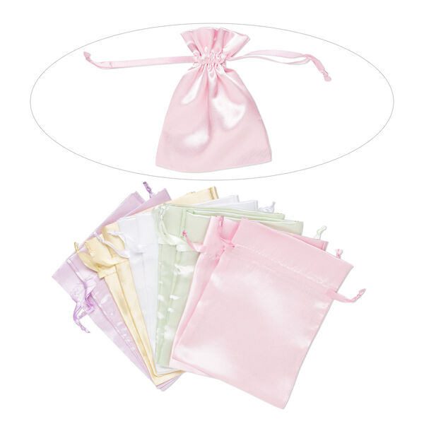 Pouch, satin, assorted pastels, 6-1/4 x 4-3/4 inches with drawstring closure. Sold per pkg of 10. image number 0