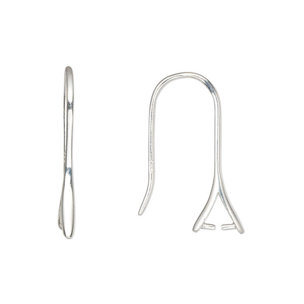 Ear wire, sterling silver, 23mm fishhook with ice-pick bail and 3mm grip length, 20 gauge. Sold per pair. image number 0