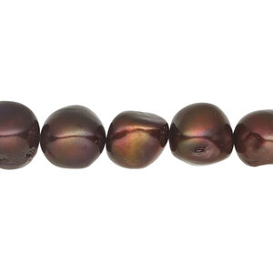 Freshwater 1pkg1, flat-sided potato pearl, 15.5-16 inch dark black cherry 10-13mm cultured