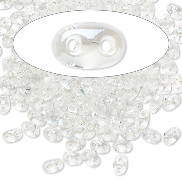 Seed bead, Preciosa Twin™ Czech glass, pkg/10g, 5x2.5mm oval, transparent lagoon clear, (20204). image number 0