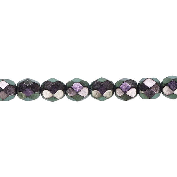 Bead, Czech fire-polished dipped décor glass, oil slick, 6mm faceted round. Sold per 15-1/2" to 16" strand, approximately 65 beads. image number 0