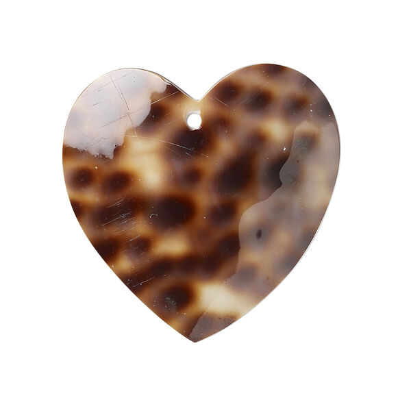 Focal, tiger cowrie shell (natural), 30x29mm heart Mohs hardness 3-1/2. Sold per pkg of 2. image number 0