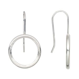 Ear wire fishhook 1pkg2 Almost Instant Jewelry® sterling silver, 31.5mm / 16mm rivoli glue-in open back setting, 20 gauge 1 pair