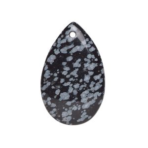 Snowflake obsidian 1pkg1, hand-cut teardrop focal natural 31x20mm