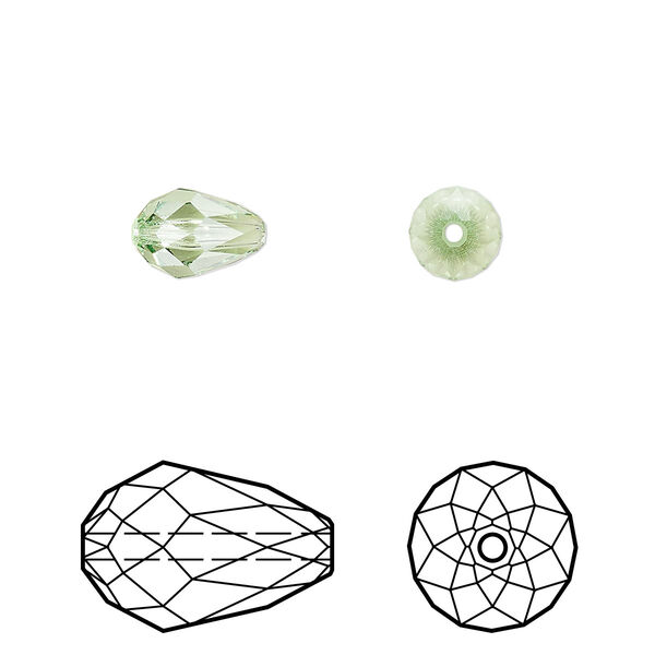 Bead 4pk peridot, Crystal Passions® Regenerated 9x6mm teardrop 5500 image number 0