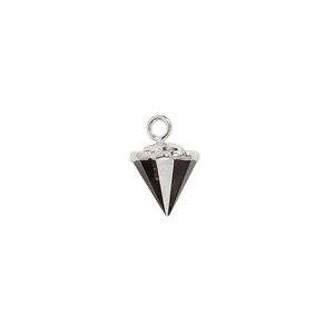Smoky quartz / sterling silver 1pkg1, hand-cut electroplated faceted cone drop 9x8mm-11x8mm