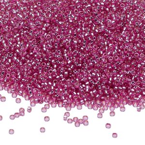 Seed bead, Miyuki, glass, pkg/250g, #15 rocaille, Duracoat® transparent silver-lined orchid, (RR-4277).