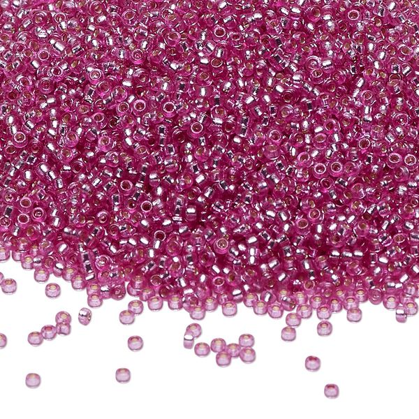 Seed bead, Miyuki, glass, pkg/250g, #15 rocaille, Duracoat® transparent silver-lined orchid, (RR-4277). image number 0
