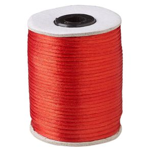 Cord, Satinique™, satin, red, 2mm. Sold per 200-foot spool.