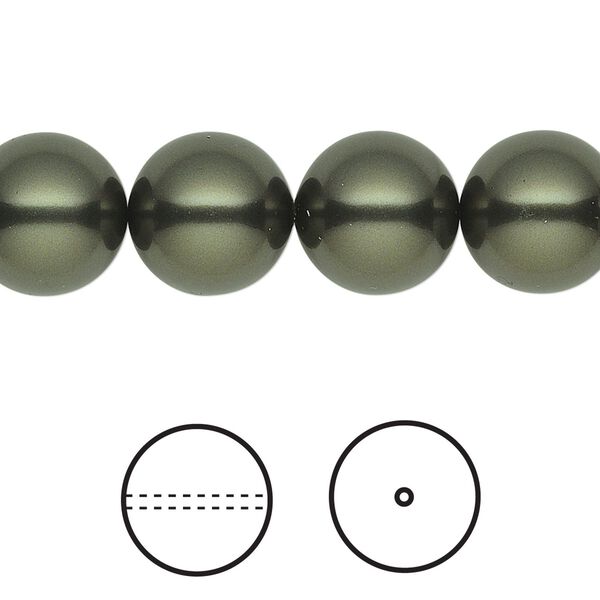 Pearl 10pk dark green, Crystal Passions® 12mm round 5810 image number 0