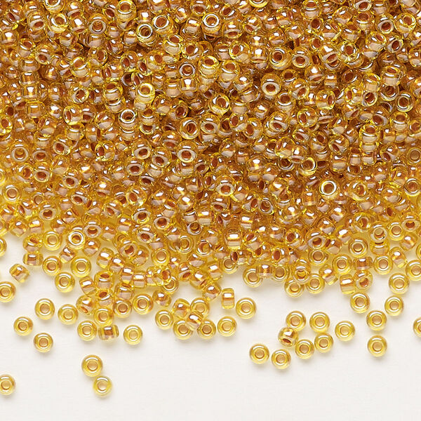 Seed bead, Miyuki, glass, pkg/25g, #11 rocaille, translucent copper pearl-lined marigold, (RR-3802). image number 0
