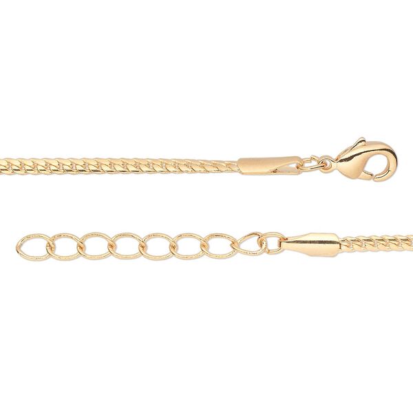 Chain, gold-finished brass, 2mm twisted curb, 24 inches with 1-1/4" extender chain and lobster claw clasp. Sold per pkg of 2. image number 0