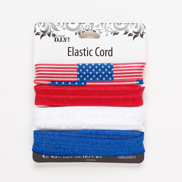 Elastic 1pkg4, flat cord 4.9 foot assortment blue / red / white 15mm image number 0