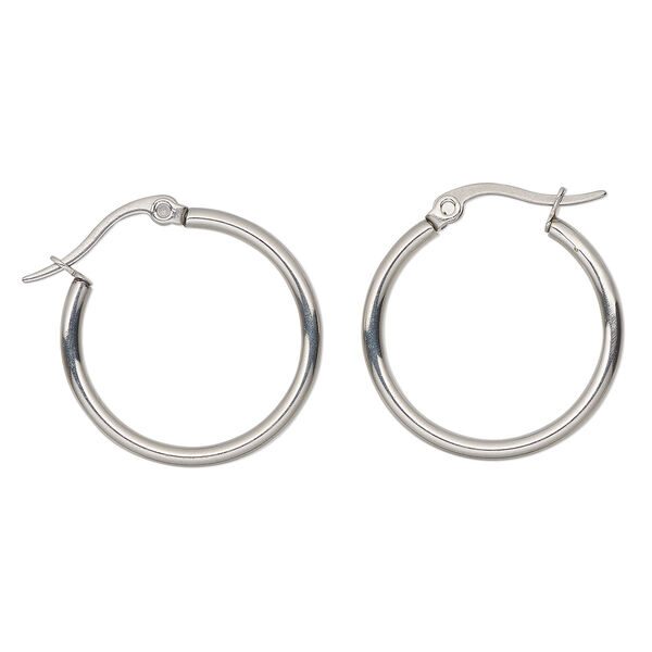 Hoop earring, Everyday Jewelry, stainless steel, pkg/1 pair, 24mm round. image number 0