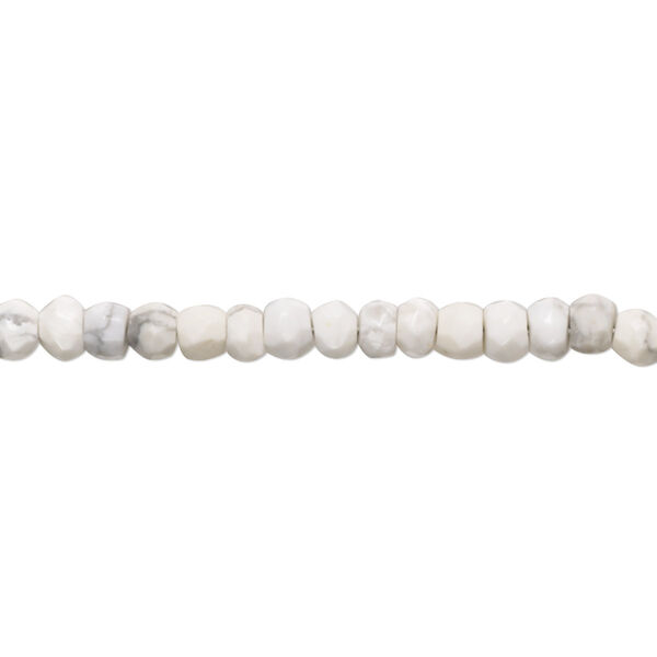 Bead, white howlite (natural), 4x2mm-5x3mm hand-cut faceted rondelle with 0.4-1.4mm hole, B grade, Mohs hardness 3 to 3-1/2. Sold per 10-inch strand, approximately 85 beads. image number 0