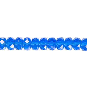 Bead, Czech fire-polished glass, light cobalt AB, 7x5mm faceted rondelle. Sold per 15-1/2" to 16" strand.