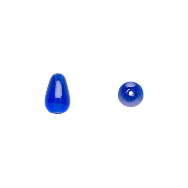 Bead, Czech pressed glass, cobalt, 9.5x6mm teardrop. Sold per 15-1/2" to 16" strand, approximately 40 beads. image number 0