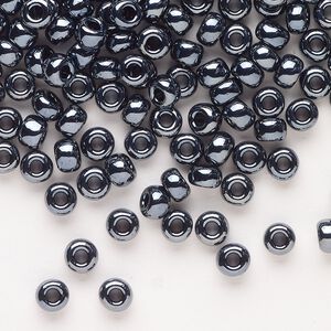 Seed bead, Miyuki, glass, pkg/250g, #6 rocaille, opaque metallic gunmetal, (RR-451).