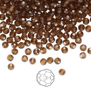 Bead 24pk smoked topaz, Preciosa Czech crystal 3mm round