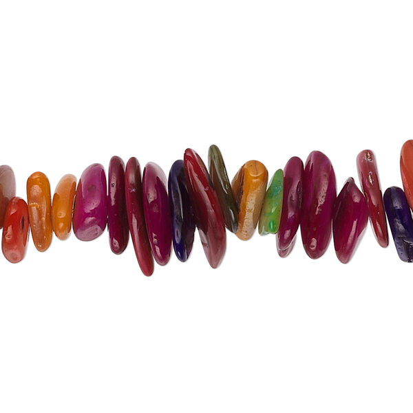 Bead, mother-of-pearl shell (dyed), multicolored, large chip, Mohs hardness 3-1/2. Sold per 15" to 16" strand. image number 0