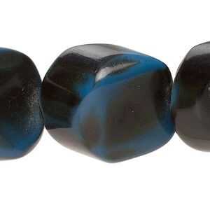 Bead, acrylic, black/blue/dark green, 23mm wavy flat round with 2.5-3mm hole size. Sold per 8-inch strand, approximately 8 beads.