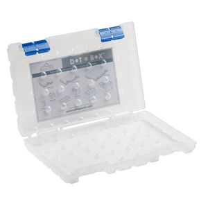 Organizer, Dot Box™, plastic, clear and blue, 11 x 7-1/2 x 1-1/2 inches. Sold individually.