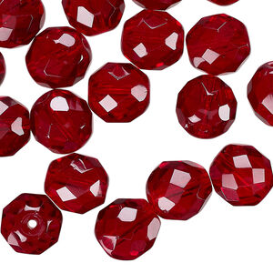 Bead 1pkg40 Czech fire-polished glass, translucent garnet red, 10mm faceted round.