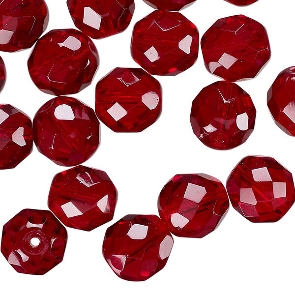 Bead 1pkg40 Czech fire-polished glass, translucent garnet red, 10mm faceted round. image number 0