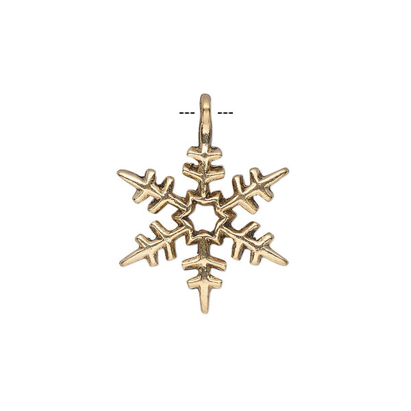 Charm, antique gold-finished "pewter" (zinc-based alloy), 20x18mm single-sided snowflake. Sold per pkg of 20. image number 0