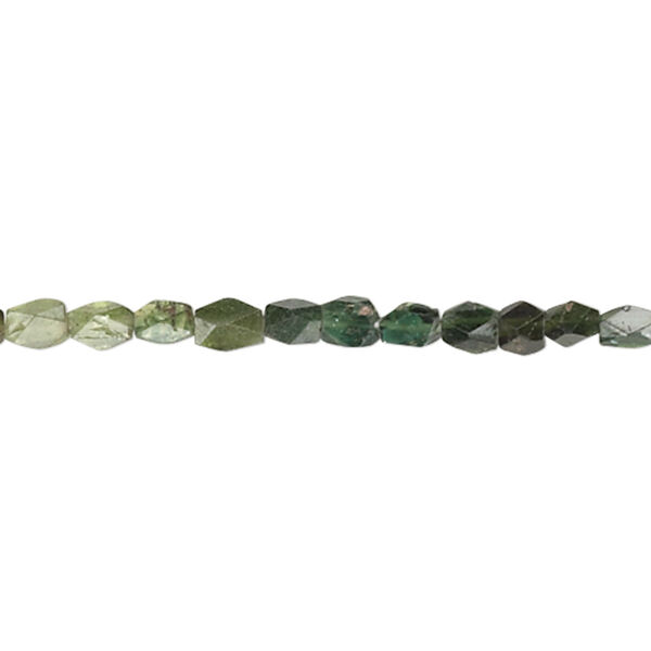 Bead, green tourmaline (natural), shaded, 3x3mm-6x4mm hand-cut faceted flat rectangle, B grade, Mohs hardness 7 to 7-1/2. Sold per 14-inch strand. image number 0