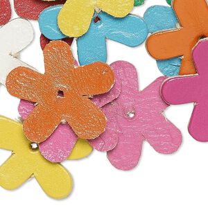 Component, leather (dyed), assorted colors, 22x21mm jasmine flower. Sold per pkg of 16.