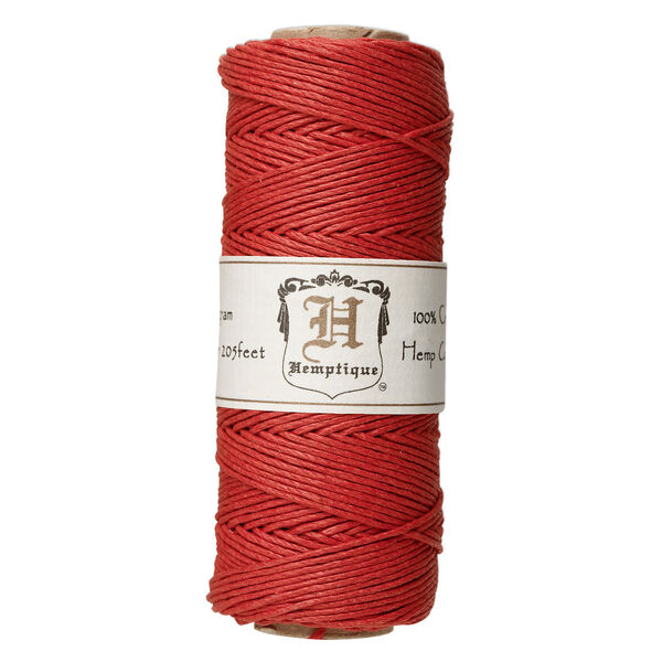 Cord, Hemptique®, polished hemp, red, 1mm diameter, 20-pound test. Sold per 205-foot spool. image number 0