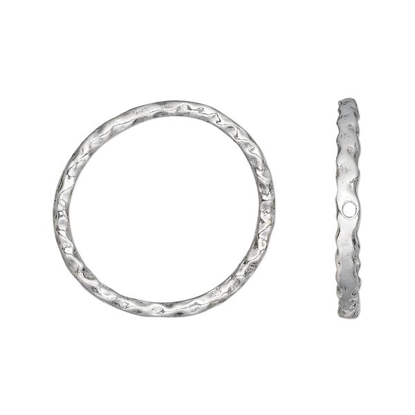 Drop, pewter (tin-based alloy), pkg/1, antique silver plate, 23.5mm hammered open round. image number 0