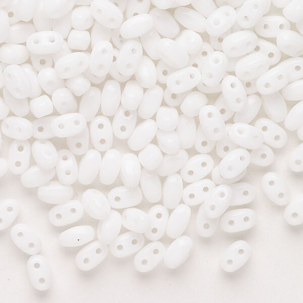 Seed bead, Preciosa Twin™ Pressed Twin Czech glass, pkg/200, 5x2.5mm oval, opaque white, (15310). image number 0